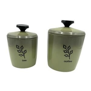 Vintage West Bend Kitchen Canisters Set Teas Coffee Green Metal
